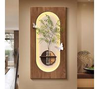 Decorazione da parete in arenaria a LED, arte da parete sospesa, finto verde e vaso, scultura parete con farfalle creative, moderna arte 3D testurizzata per corridoio d'ingresso(D,60 * 120cm)