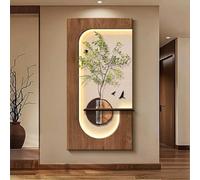 Decorazione da parete in arenaria a LED, arte da parete sospesa, finto verde e vaso, scultura parete con farfalle creative, moderna arte 3D testurizzata per corridoio d'ingresso(C,70 * 140cm)