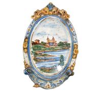 Decorazione da Parete in Ceramica Dipinta a Mano Paesaggio Castello Medievale