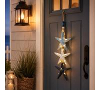 Decorazione da parete in legno illuminato con pesci e stelle marine, decorazione da parete con LED caldi, decorazione nautica costiera da appendere per bagno, portico e casa sulla spiaggia, con luci