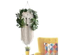 Decorazione da parete in macramè bohémien, in legno di cotone, decorazione da parete in macramè di con piante finte, d'arte decorativa rustica per galleria, sala da pranzo, bar, soggiorno