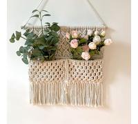 Decorazione da parete in macramè, stile bohémien, realizzato a mano, in cotone, da appendere, organizer per fiori secchi, erba della pampa, supporto da parete, arazzo per soggiorno, camera da letto e