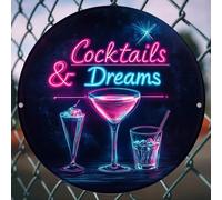 Decorazione da parete in metallo 2D stile retrò "Cocktail Dream", stampa ad alta definizione, segnaletica metallica facile da appendere, adatto per casa, bar, caffè e decorazione esterna, ideale per d