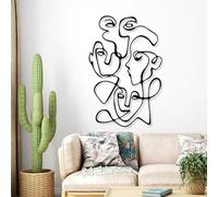 Decorazione da Parete in Metallo con Linee, Volto di Donna, Decorazione Astratta con Linee, Soggiorno (Nero, 35"x23" | 90x59,5 cm)