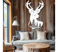 Decorazione da parete in metallo con sagoma di cervo nella foresta, decorazione da parete con caccia nel bosco, decorazione da parete con opera d'arte in stile baita, scultura moderna per la casa