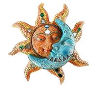 Decorazione da parete in metallo con sole e luna, 29,5 cm, da appendere alla parete per giardino, decorazione da parete in ferro 3D con sole e luna, scultura in metallo da parete (blu)