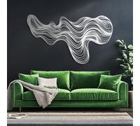 Decorazione da Parete in Metallo Minimalista Moderna, Linee astratte, Irregolari, Scultura Geometrica, Opera d'Arte Moderna di metà secolo, Cartello Neutro per Soggiorno (Argento, 53"x30" | 135x77cm)