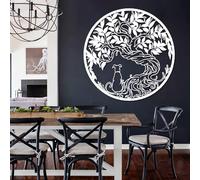Decorazione da Parete in Metallo Moderna e Minimalista - Cartello da Appendere con Albero della Vita e Cane, Regalo per Gli Amanti della casa (Bianco 47x47 cm)