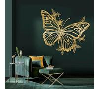 Decorazione da Parete in Metallo Moderna e Minimalista, Farfalla, Natura, Grande Opera d'Arte da Appendere alle pareti sopra Il Letto, Regalo (Oro 89x105 cm)