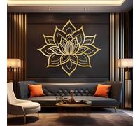 Decorazione da Parete in Metallo Moderna e Minimalista, Fiore di Loto, Grande, da Appendere, Meditazione Spirituale, Stanza Zen, Regalo per la casa (Oro 25"x28"|63x70cm)