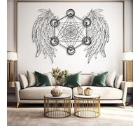 Decorazione da Parete in Metallo, Moderna e Minimalista, Geometria Sacra, Geometria e Ali d'Angelo, Cubo di Metatron (Nero 26"x 18"| 62x48cm)