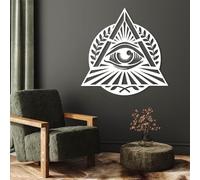 Decorazione da Parete in Metallo, Moderna e Minimalista, Occhio Illuminati, Onniveggenza, Geometria Sacra, Triangolo, Simbolo Mistico, Spirituale, Casa (Bianco 32"x32"|80x80cm)