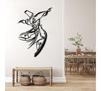 Decorazione da Parete in Metallo Moderna e Minimalista, Raffigurante Un derviscio Rotante Arabo Islamico, per Soggiorno, Grande Regalo Religioso Sufi (Nero 53x76 cm)