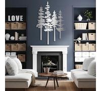 Decorazione da Parete in Metallo Moderna e Minimalista, Raffigurante Una Famiglia di pini, Grande Regalo di inaugurazione della casa (Argento 53x76 cm)