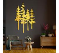 Decorazione da Parete in Metallo Moderna e Minimalista, Raffigurante Una Famiglia di pini, Grande Regalo di inaugurazione della casa (Oro 42x60 cm)