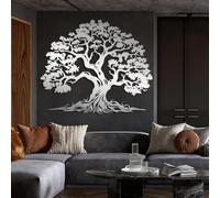 Decorazione da Parete in Metallo Moderna e Minimalista, Ramo dell'albero della Vita per la Natura, Cartello da Appendere in Stile Fattoria, Soggiorno (Argento 1 35"L x 30" W)