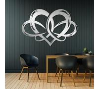 Decorazione da Parete in Metallo Moderna e Minimalista, Simbolo dell'infinito a Forma di Cuore per Amore, Geometrico, sopra Il Letto, Camera da Letto, Regalo di Nozze (Argento 40x6