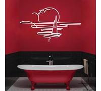 Decorazione da Parete in Metallo per Soggiorno, Moderna Decorazione da Parete in Metallo con Alba, gabbiani e Tramonto, Decorazione da Parete con Sole, Decorazione da Parete con Barca a Vela, Arte Mi