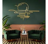 Decorazione da Parete in Metallo per Soggiorno, Moderna Decorazione da Parete in Metallo con Alba, gabbiani e Tramonto, Decorazione da Parete con Sole, Decorazione da Parete con Barca a Vela, Arte Mi