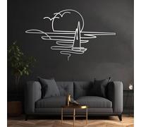 Decorazione da Parete in Metallo per Soggiorno, Moderna Decorazione da Parete in Metallo con Alba, gabbiani e Tramonto, Decorazione da Parete con Sole, Decorazione da Parete con Barca a Vela, Arte Mi