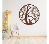 Decorazione da Parete in Metallo Scultura da Parete Rustica - 15,74" Design Vintage con Albero E Gatto Uccello Artistico Appeso A Un Albero Silhouette Decorazione in Stile Fattoria per Soggiorno