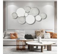 Decorazione da parete moderna 3D a forma di cerchi geometrici e specchio rotondo per soggiorno, grande decorazione artistica da parete in metallo per camera da letto, ufficio, bagno e sala da pranzo,