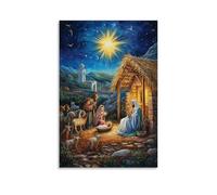 Decorazione da parete moderna da appendere alla parete con la natività, la notte santa della salvezza, stampa artistica murale 50 x 75 cm