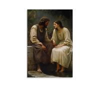 Decorazione da parete moderna da appendere con Cristo che riposa in un pozzo con i piedi polverosi, i suoi occhi pieni di pace mentre una donna samaritana ascolta con mani tremanti. Decorazione da