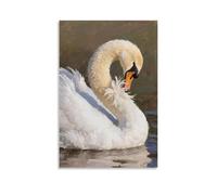 Decorazione da parete moderna da appendere con scritta "A Swan Preens its Feathers, Moving Gracefully Modern - Stampa artistica murale 50 x 75 cm