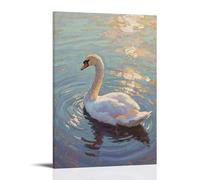 Decorazione da parete moderna da appendere con un cigno che scivola e lascia increspature dietro - Stampa artistica murale 50 x 75 cm