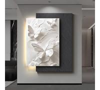 Decorazione Da Parete Moderna In Arenaria, Scultura Da Parete 3D, Dipinto Decorativo A Rilievo Con Luce LED, Motivo A Farfalla, Per Sfondo Divano O Ingresso(50 * 60cm/19.7 * 23.6in)