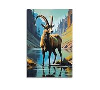Decorazione da parete moderna su tela per la casa, poster estetico con animali, poster con capra, fiume canyon, decorazione maestosa atmosfera creatore, pittura, 60 x 90 cm, senza cornice