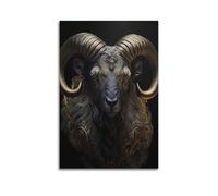 Decorazione da parete moderna su tela per la casa, poster estetico con animali, poster con corna dorate e ariete, decorazione maestosa atmosfera, pittura creatore, 50 x 75 cm, senza cornice