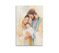 Decorazione da parete moderna su tela per la casa, poster religioso, poster religioso, decorazione della sacra famiglia, atmosfera calda, pittura portatrice, 50 x 75 cm, senza cornice
