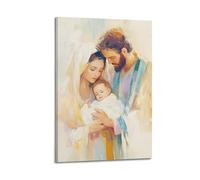 Decorazione da parete moderna su tela per la casa, poster religioso, poster religioso, decorazione della sacra famiglia, atmosfera calda, pittura portatrice, 50 x 75 cm, con cornice