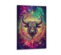 Decorazione da parete moderna su tela, poster estetico con animali, cielo stellato psichedelico, toro, carino e curativo, aggiunge divertimento infantile alla camera dei bambini, arte 60 x 90 cm
