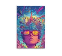 Decorazione da parete moderna su tela, poster estetico con occhiali colorati e castello fantasy, carino e curativo, aggiunge divertimento infantile alle stanze dei bambini, arte 50 x 75 cm, senza