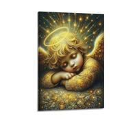 Decorazione da parete moderna su tela, poster estetico per la casa, con piccolo angelo addormentato, carino e curativo, aggiunge divertimento infantile alla cameretta dei bambini, arte 50 x 75 cm, con