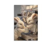 Decorazione da parete moderna su tela, poster estetico per la casa, poster con animali, coniglietti, macchina da caffè, decorazione carina con immagine di creatore, 60 x 90 cm, senza cornice