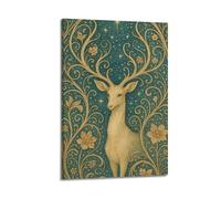 Decorazione da parete moderna su tela, poster estetico per la casa, poster con animali stellati - cielo fiore cervo carino e curativo che aggiunge divertimento infantile alla camera dei bambini, arte