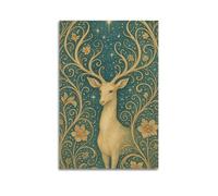 Decorazione da parete moderna su tela, poster estetico per la casa, poster con animali stellati - cielo fiore cervo carino e curativo che aggiunge divertimento infantile alla camera dei bambini arte
