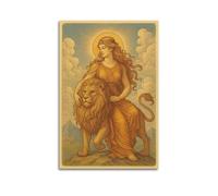 Decorazione da parete moderna su tela, poster estetico per la casa, poster con dea che cavalca un leone, bello e romantico, aggiunge un'atmosfera artistica al soggiorno, arte 20 x 30 cm, senza cornice