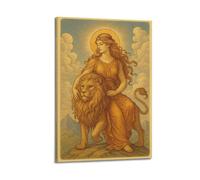 Decorazione da parete moderna su tela, poster estetico per la casa, poster con dea che cavalca un leone, bello e romantico, aggiunge un'atmosfera artistica al soggiorno, arte 40 x 60 cm, stile cornice