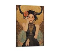 Decorazione da parete moderna su tela, poster estetico per la casa, poster con figura di donna con corna nere e dorate, bello e romantico che aggiunge un'atmosfera artistica al soggiorno, arte 30 x 45