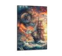 Decorazione da parete moderna su tela, poster estetico per la casa, poster con paesaggio in barca a vela verso il cielo, bello e romantico aggiunge un'atmosfera artistica al soggiorno, arte 30 x 45 cm