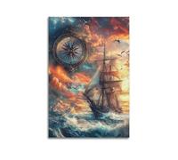 Decorazione da parete moderna su tela, poster estetico per la casa, poster con paesaggio in barca a vela verso il cielo, bello e romantico, aggiunge un'atmosfera artistica al soggiorno, arte 60 x 90