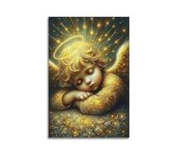 Decorazione da parete moderna su tela, poster estetico per la casa, poster con piccolo angelo addormentato, carino e curativo, aggiunge divertimento infantile alla camera dei bambini, arte 50 x 75 cm