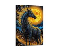 Decorazione da parete moderna su tela, poster estetico per la casa, poster con stelle e luna, cavallo carino e curativo, aggiunge divertimento infantile alla cameretta dei bambini, arte 50 x 75 cm
