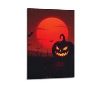 Decorazione da parete moderna su tela, poster estetico per la casa, poster di Halloween, zucca, lanterna e pipistrelli sotto il sangue, decorazione per Halloween, 40 x 60 cm, con cornice