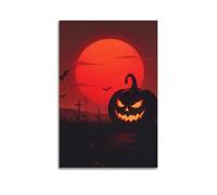 Decorazione da parete moderna su tela, poster estetico per la casa, poster di Halloween, zucca, lanterna e pipistrelli sotto il sangue, decorazioni per Halloween, 50 x 75 cm, senza cornice